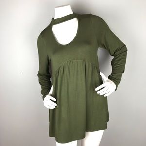 Anthropologie Ella Mara Keyhole Neckline Olive Green Long Sleeve Pullover Top